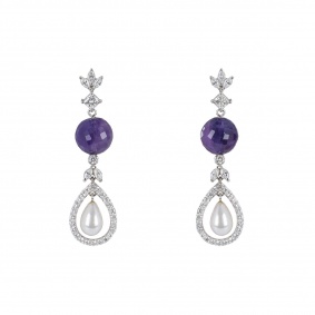 White Gold Diamond And Multi-Stone Earrings